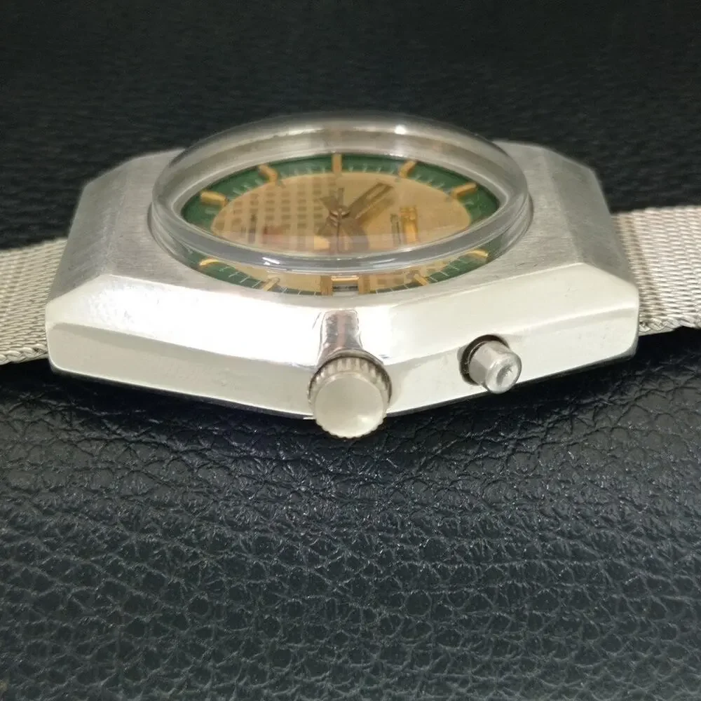 Vintage 1972 Ricoh Automatic Mens Silver Watch W/daydate & Gold accents
